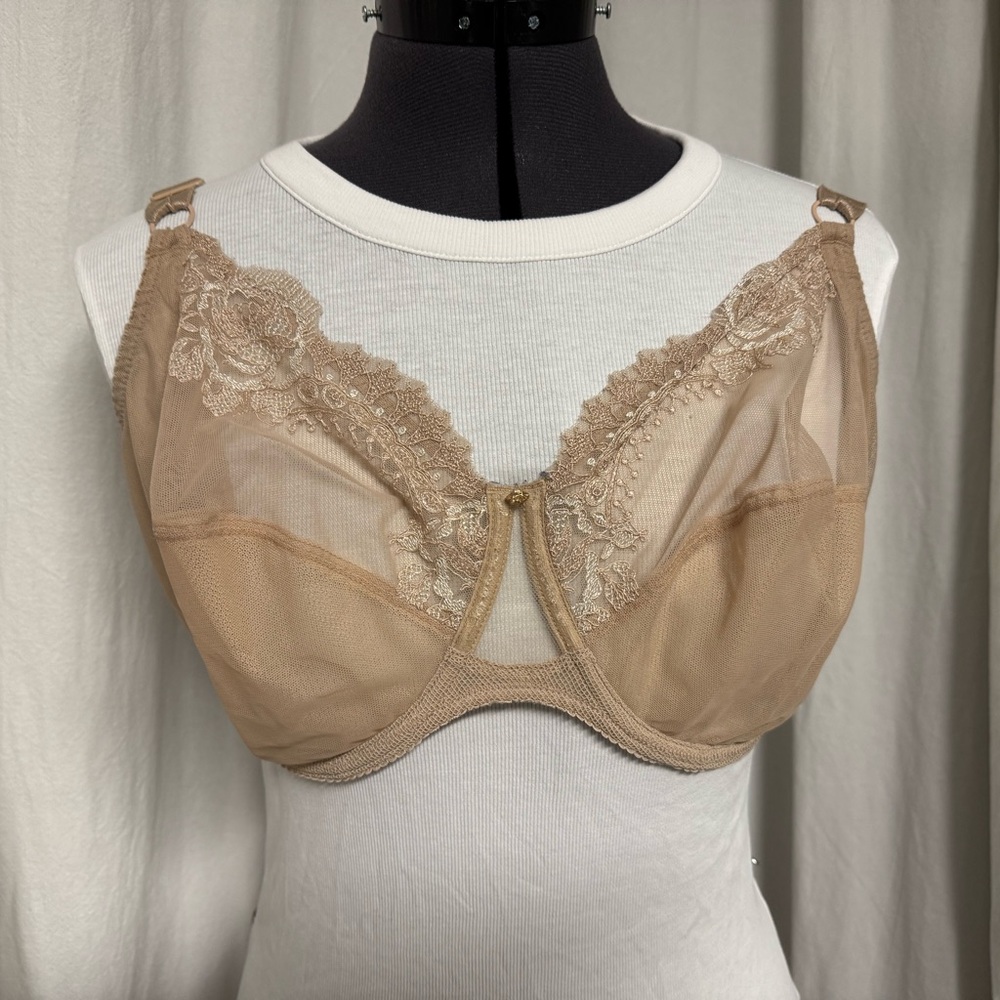 Lise Chimel Elegant Lace Trimmed Bra in Tan 36G